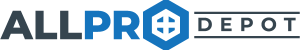 All Pro Depot logo: the word ALL in gray, PRO in blue with the o as a hexagon with a reversed-out cross inside it and the word DEPOT in gray with lines above and below
